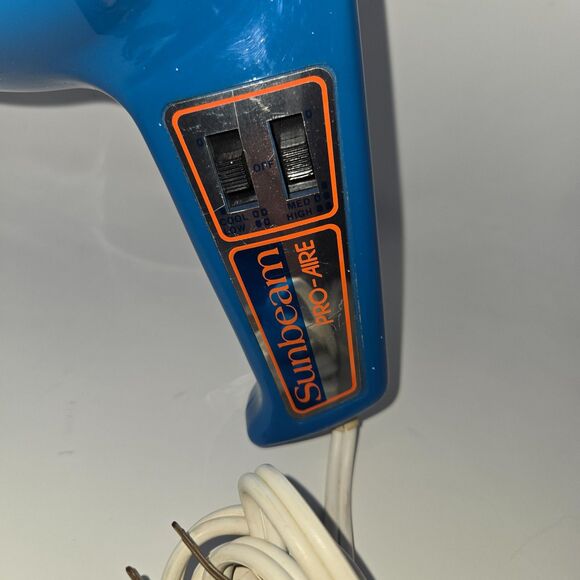 Vintage Sunbeam Pro-Aire 840 Hair Blow Dryer 1980s Blue Attachment 4 Settings - Picture 10 of 15